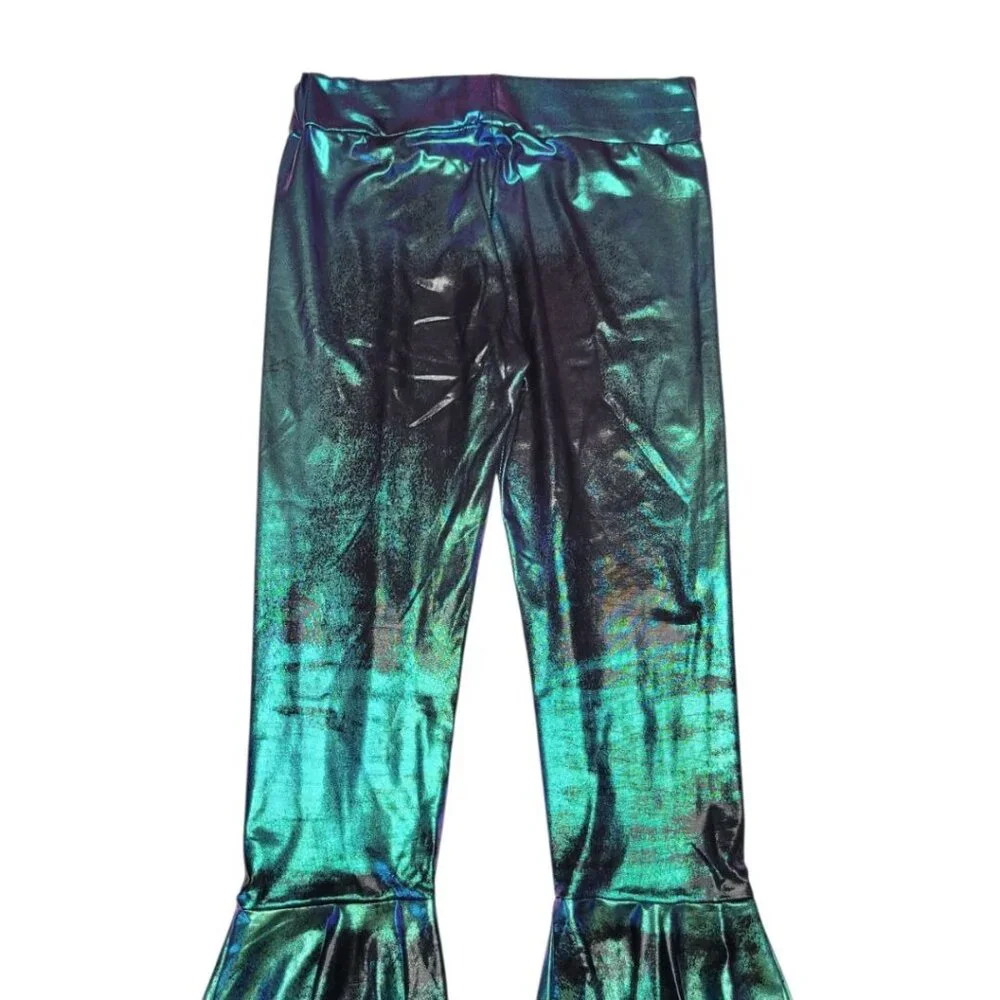 Mermaid Flare Leg Pants Costume Green‎ Shiny Girls Large